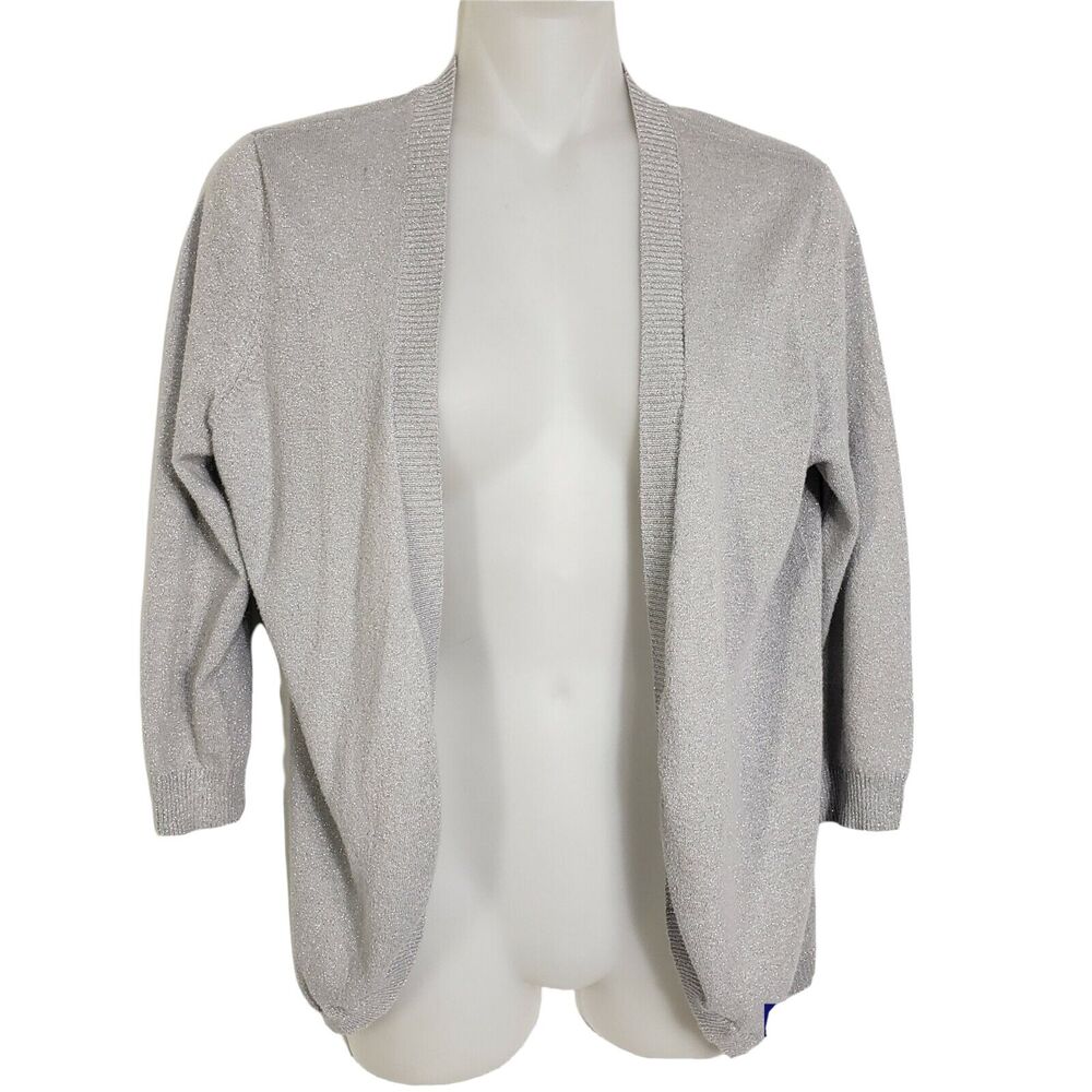 Ann Taylor LOFT Petites Womens Cardigan Sweater MP Gray Open Front Metallic